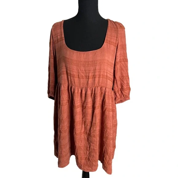 American Eagle AE Puff Sleeve Babydoll Mini Dress Large Women’s Burnt Orange - Picture 2 of 6